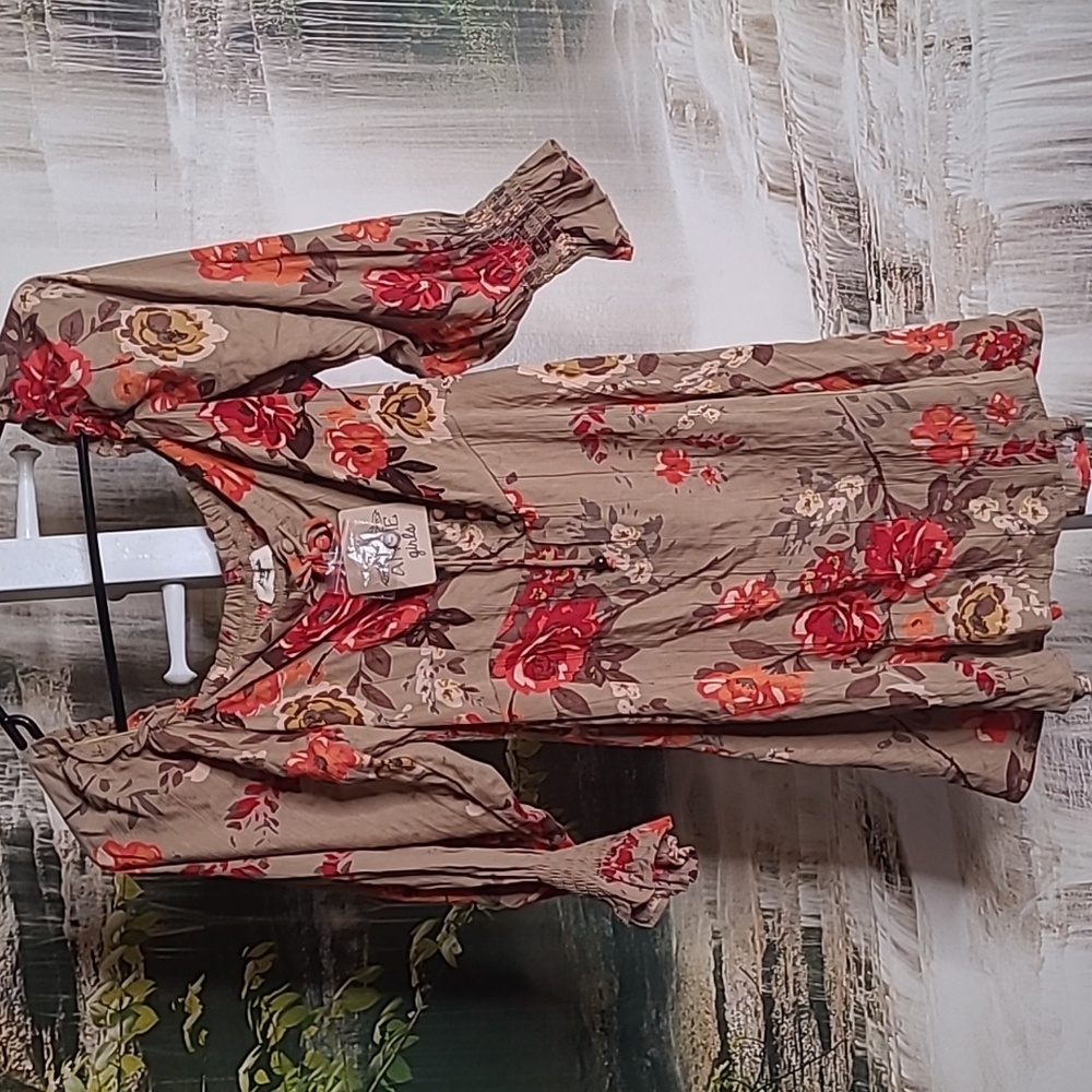 New with tags! Angie Girls XL colorful brown flowy floral ruffled smocked dress